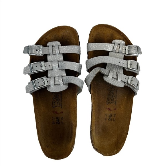 Birkenstock Birki’s Silver Printed Slip On Sandals - Picture 8 of 14
